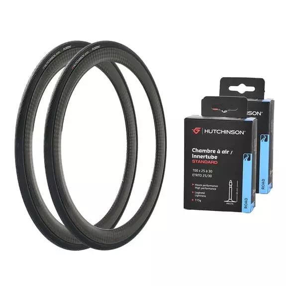 Pack 2 Hutchinson Fusion 5 700 X 25 TT All Season + 2 Camere D’aria Hutchinson 700x25-30 Valvola Presta 60 Mm 1 Pack 2 Hutchinson Fusion 5 700 X 25 TT All Season + 2 Camere D’aria Hutchinson 700x25-30 Valvola Presta 60 Mm